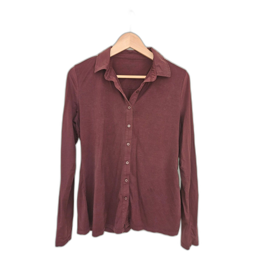 Loft Jersey Knit Sleek Button Down Long Sleeve Blouse size M